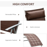 Outsunny Sun Lounger Steel Frame Outdoor Folding Chaise Texteline Lounge Chair Recliner with Headrest & 7 Levels Adjustable Backrest, Brown(m-5)