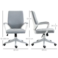 Vinsetto Sedia da Ufficio Ergonomica con Altezza Regolabile, Sedia Scrivania Imbottita Girevole 360° e Funzione Dondolo, in Tessuto effetto Lino Traspirante, per Studio, Grigio(m-3)