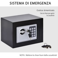 HOMCOM Mini Cassaforte Elettronica con Combinazione e Chiavi di Emergenza, in Acciaio con Fissaggio a Muro, 23x17x17cm Nero(m-5)