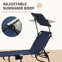 Outsunny Set of Two Folding Sun Loungers, with Adjustable Backs and Sun Canopies - Dark Blue(m-5)