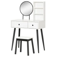 HOMCOM Tavolo per Trucco con Sgabello, Specchio e Cassetti in Legno, Bianco e Nero(m-10)