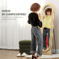 HOMCOM Espejo de Cuerpo Entero 160x50 cm Diseño Ondulado Marco con Tela de Terciopelo para Salón Dormitorio Beige(m-4)