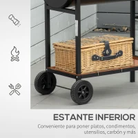 Outsunny Barbacoa de Carbón con Parrilla Ajustable en Altura para Exterior Barbacoa Portátil con Estante de Almacenaje y Ruedas 90x45x96 cm Negro(m-5)