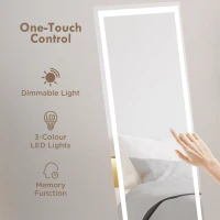 HOMCOM Standing Dressing Mirror with LED Lights, Wall Dressing Mirror for Bedroom with Dimmable and 3 Colour Lighting, White(m-4)