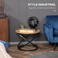 HOMCOM Table basse ronde style industriel en métal noir et plateau en bois - dim. Ø 60 x 46H cm(m-4)