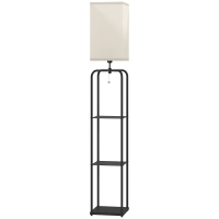 HOMCOM Lampadaire sur pied salon avec étagères, abat-jour en tissu, interrupteur à chaînette pour salon, chambre à coucher