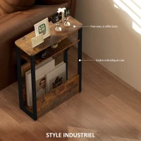 HOMCOM Table d'appoint table de chevet avec étagère à deux niveaux coins arrondis 46l x 18P x 58,5H cm brun rustique(m-7)