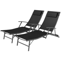 Outsunny Set of Two Adjustable Back Sun Loungers - Black(m-11)