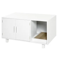PawHut Wooden Cat Litter Box Enclosure & House with Nightstand/End Table Design, Scratcher, & Magnetic Doors, White(m-1)