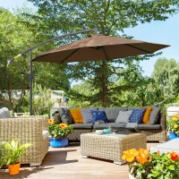 Outsunny 2.45m Overhanging Cantilever Parasol, Heavy Duty Waterproof Garden Umbrella with Cross Base, Brown(m-13)