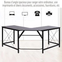 HOMCOM Bureau d'angle Bureau Informatique Design Moderne métal MDF Imitation Bois Noir(m-5)