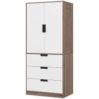 HOMCOM Armoire 2 portes, armoire moderne avec 3 tiroirs et tringle de suspension pour chambre à coucher, marron(m-1)