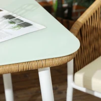 Outsunny Salon de Jardin 4 personnes en rotin PE avec chaises empilables et coussins, plateau en verre trempé cadre en aluminium(m-9)