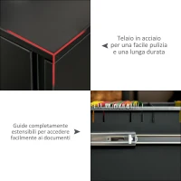 Vinsetto Cassettiera Ufficio con Ruote, Schedario Portadocumenti a 2 Cassetti con Serratura e 2 Chiavi in Acciaio, 39x48x67cm, Nero(m-7)