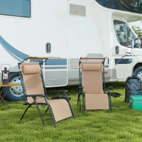 Outsunny 2 Piece Foldable Reclining Garden Chair with Headrest, Zero Gravity Deck Sun Lounger Seat Chair with Footrest, Armrest, Cup Holder & Canopy Shade, Beige(m-10)