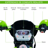 HOMCOM Motocross électrique 35 W Enfant 3 à 6 Ans dim. 109L x 52,5l x 70,5H cm roulettes Amovibles Vert(m-5)