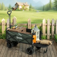 Outsunny Gartenwagen 120 kg belastbar, klappbar Transportwagen mit herausnehmbare Plane, Griff, Rädern 95 Liter Grün(m-2)