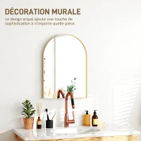 HOMCOM Miroir mural arqué miroir de salle de bain avec cadre en alliage d'aluminium pour chambre salon entrée 50 × 70 cm or(m-6)