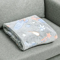 HOMCOM Glow in The Dark Flannel Fleece Blanket for Sofas, All-Season Fluffy Warm Throw Blanket for Bed, Couch, Chair, Kids Galaxy Stars Luminous Blanket for Boys and Girls, 203x152cm, Grey(m-8)
