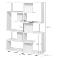 HOMCOM Scaffale Libreria ad S 5 Ripiani Design Moderno Soggiorno, Ufficio, Salotto, Legno, Bianco, 120 x 28.6 x 160 cm(m-3)
