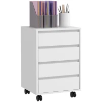 HOMCOM Caisson de bureau rangement bureau sur roulettes 4 tiroirs coulissants en bois aspect bois blanc(m-11)