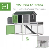 PawHut Gallinero Exterior de Madera Recinto con Nido y Corral Bandeja Extraíble Ventana de Malla Rampa Área de Cultivo 160x80x110 cm Gris y Blanco(m-5)