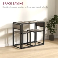 HOMCOM Dining Table and Chairs Set 2, Dining Room Sets, Rectangular Space Saving Table and 2 Chairs for Compact Kitchens, Steel Frame, Grey Wood-Effect(m-4)