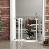 PawHut Metal 74-100cm Adjustable Pet Gate Safety Barrier w/ Auto-Close Door White(m-10)