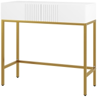 HOMCOM Table console console meuble avec 2 tiroirs base en acier avec pieds antidérapants 80 x 31,5 x 75 cm blanc