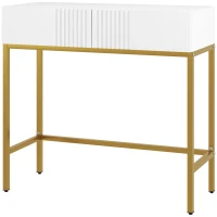 HOMCOM Table console console meuble avec 2 tiroirs base en acier avec pieds antidérapants 80 x 31,5 x 75 cm blanc(m-1)