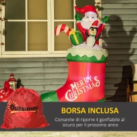 Outsunny Babbo Natale Gonfiabile con Pinguino e Calza Natalizia, Luci LED e Gonfiatore Incluso, 90x50x149cm(m-8)