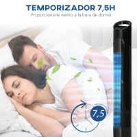 HOMCOM Ventilador de Torre 50W con Mando a Distancia 3 Velocidades Pantalla Temporizador y Oscilante 70° Ø20x78,5 cm Negro(m-7)