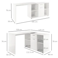 HOMCOM L-Shaped Computer Desk with Storage Compartments, Drawer and Cabinet, Laptop PC Corner Table, Home Office Workstation, 120 x 115 x 76cm, White(m-3)