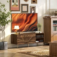 HOMCOM TV Stand Cabinet for up to 60 Inch TV, Modern 130cm TV Unit with Adjustable Shelves and Hairpin Legs, Double Door TV Cabinet for Living Room, Bedroom, Brown(m-2)