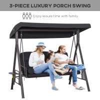 Outsunny Swing Chair Hammock Chair 3 Seater Canopy Cushion Shelter Outdoor Bench Black(m-7)