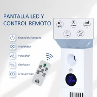HOMCOM Ventilador de Torre Bajo Consumo 45W Silencioso con Caja de Aromas y Mando a Distancia 3 Velocidades 3 Modos Oscilación 70° Pantalla LED Táctil Temporizador 12h 31,5x31,5x96 cm Blanco(m-8)