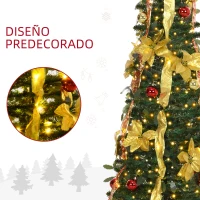 HOMCOM Árbol de Navidad Plegable con Luces LED en Blanco Cálido y Adornos Pre-instalados para Interior Ø60x180 cm Verde(m-7)