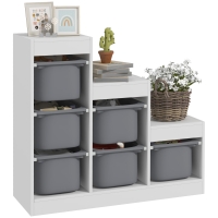 AIYAPLAY Scaffale Portagiochi a 3 Livelli con 6 Contenitori per Bambini da 3-8 Anni, 96x38.5x90cm, Grigio