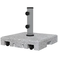 Outsunny Granite Parasol Base, 28kg Heavy Duty Square Umbrella Stand with Wheels, Retractable Handle, Stainless Steel Tube, Grey(m-9)
