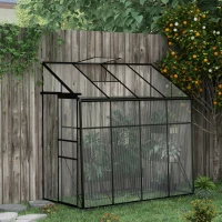 Outsunny Serre adossée, serre de jardin polycarbonate, avec porte coulissante, évent de toit, fondation, 127 x 253 x 240 cm noir(m-2)