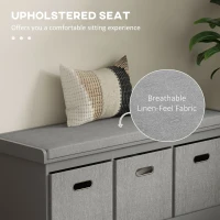 HOMCOM Three-Drawer Shoe Storage Bench, with Padded Top Seat - Grey(m-4)