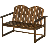 Outsunny Outdoor Wooden Garden Bench, Patio Loveseat Chair with Slatted Backrest and Smooth Armrests for Two People, for Yard, Lawn, Porch, Carbonised Finish(m-11)