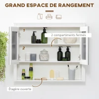 HOMCOM Armoire de salle de bain avec miroir, armoire murale, 2 portes-miroir, étagère de rangement, 80l x 20P x 65H cm, blanc(m-4)