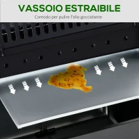 Outsunny Barbecue a Gas a 5 Fornelli con Ripiani Laterali e Armadietto, in Acciaio e PP, 125x51x100 cm, Nero(m-9)