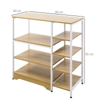 HOMCOM Scaffale da Cucina Basso Salvaspazio Stile Industriale, Mobiletto con 7 Ripiani per Cucina in Metallo e Legno, 90x40x95cm, Bianco(m-3)
