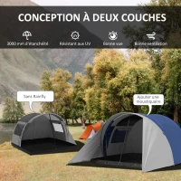 Outsunny Tente de camping familiale 3-4 personnes étanche légère ventilée facile à monter, dim. 390L x 315l x 188H cm(m-4)
