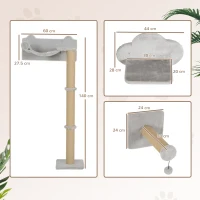 PawHut 4-Piece Cat Shelves w/ Scratching Post, Steps, Jumping Platform, Ladder, Toy Balls, for Indoor Cats, Light Grey(m-3)