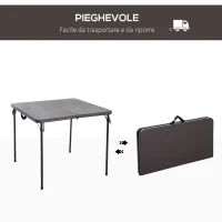 Outsunny Tavolo Pieghevole da Campeggio, Chisura a Valigetta, in Metallo e Plastica Marrone Impermeabile, 86x86x71,5cm(m-4)