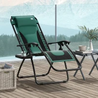 Outsunny Zero Gravity Lounger Chair, Folding Reclining Patio Chair with Padded Seat, Cup Holder, Soft Cushion and Headrest for Poolside, Camping, Green(m-2)