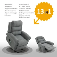HOMCOM Poltrona Massaggiante Reclinabile, Poltrona Alzapersona Elettrica Riscaldante in Tessuto 90x91x106cm(m-5)